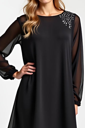 Black 2 Piece Long Sleeves Chiffon Mother of the Bride Pantsuit