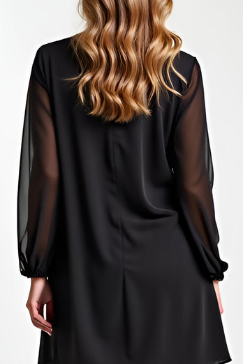 Black 2 Piece Long Sleeves Chiffon Mother of the Bride Pantsuit