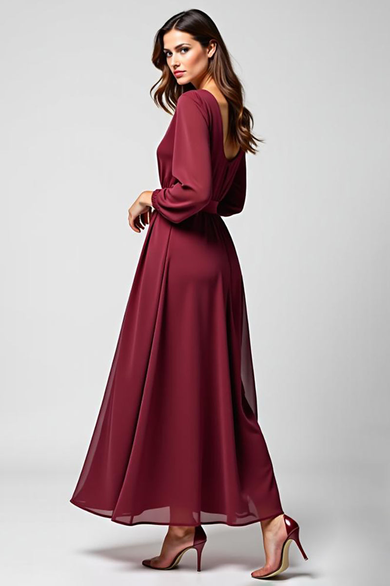 Load image into Gallery viewer, Burgundy Long Sleeves Long Chiffon Mother of the Bride Dress