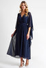 Load image into Gallery viewer, Navy Chiffon Long Sleeves Long Mother of the Bride Dress with Ruffles