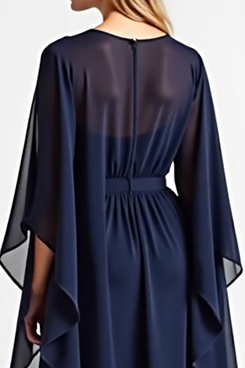 Load image into Gallery viewer, Navy Chiffon Long Sleeves Long Mother of the Bride Dress with Ruffles