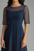 Load image into Gallery viewer, Navy Chiffon Short Sleeves Illsion Neck Long Mother of the Bride Dress