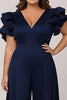 Load image into Gallery viewer, Navy Plus Size V-Neck Chiffon Mother of the Bride Pantsuit with Ruffles