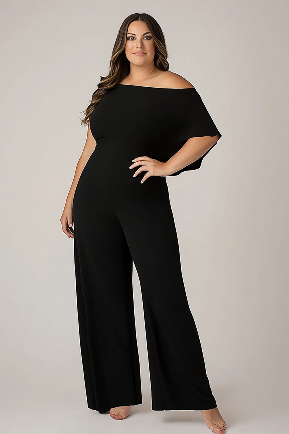 Black Plus Size Chiffon Off the Shoulder Mother of the Bride Pantsuit