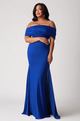 Royal Blue Sheath Square Neck Plus Size Long Mother of the Bride Dress