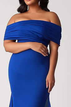 Royal Blue Sheath Square Neck Plus Size Long Mother of the Bride Dress