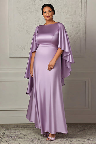 Lilac Sheath Satin Long Plus Size Mother of the Bride Dress