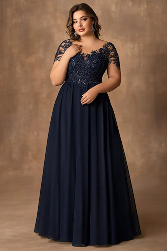 Lace Navy A Line Plus Size Long Mother of the Bride Dress