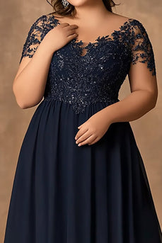 Lace Navy A Line Plus Size Long Mother of the Bride Dress