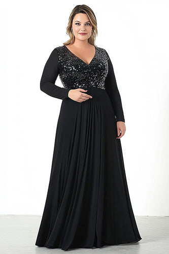 Black A Line Chiffon Plus Size Long Mother of the Bride Dress