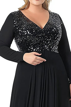 Black A Line Chiffon Plus Size Long Mother of the Bride Dress