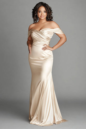 Satin Champagne Sheath Plus Size Long Mother of the Bride Dress