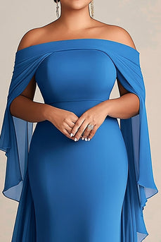 Blue Chiffon Square Neck Long Plus Size Mother of the Bride Dress