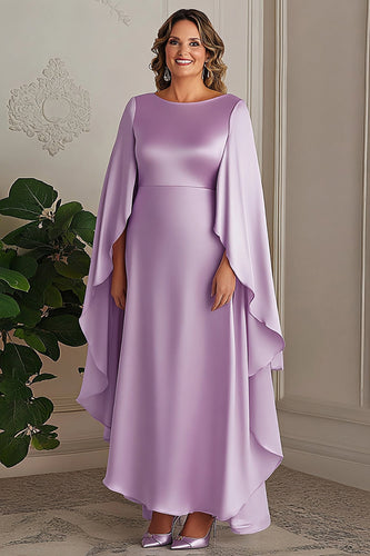 Lilac Boat Neck Satin Long Plus Size Mother of the Bride Dress