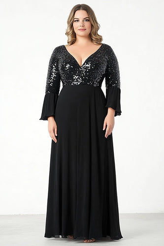 Sparkly Black A Line Long Plus Size Mother of the Bride Dress