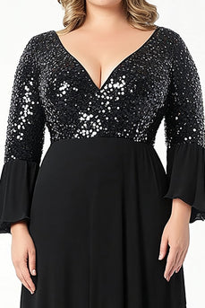 Sparkly Black A Line Long Plus Size Mother of the Bride Dress