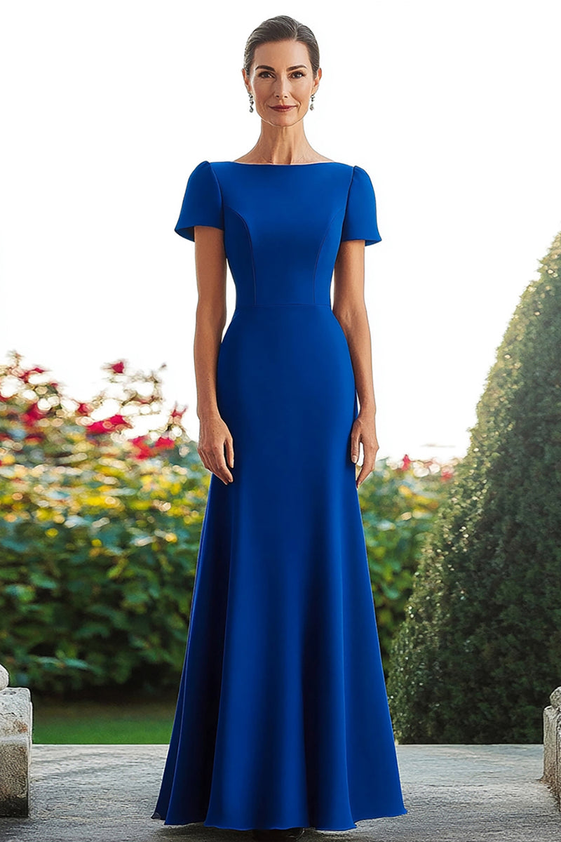 Load image into Gallery viewer, Royal Blue Sheath Satin Boat Neck Long Mother of the Bride Dress