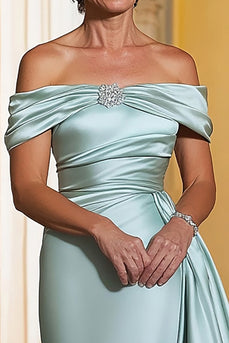 Mint Sheath Satin Off the Shoulder Long Mother of the Bride Dress