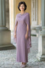 Load image into Gallery viewer, Lilac Sheath Chiffon Cape Sleeves Long Mother of the Bride Dress