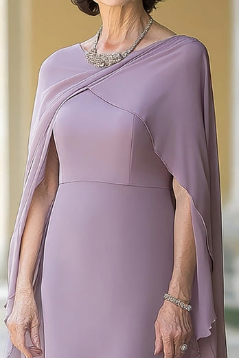 Lilac Sheath Chiffon Cape Sleeves Long Mother of the Bride Dress