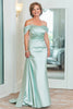 Load image into Gallery viewer, Mint Sheath Satin Off the Shoulder Long Mother of the Bride Dress