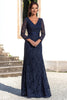 Load image into Gallery viewer, Navy Sheath Lace V-Neck Long Mother of the Bride Dress with Sleeves