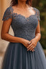 Load image into Gallery viewer, Grey Blue A Line Tulle Long Mother of the Bride Dress with Appliques