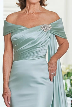 Mint Mermaid Satin Off the Shoulder Long Mother of the Bride Dress