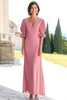 Load image into Gallery viewer, Pink A Line Chiffon V-Neck Long Mother of the Bride Dress with Sleeves