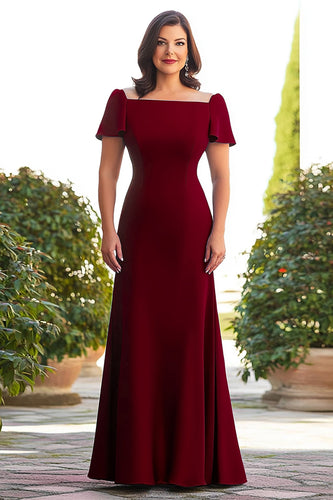 Plus Size Burgundy A Line Satin Long Mother of the Bride Dress