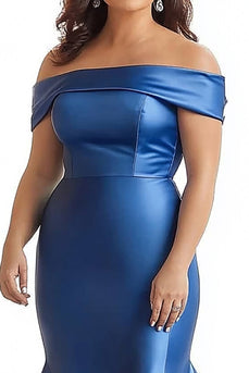 Plus Size Royal Blue Mermaid Satin Long Mother of the Bride Dress