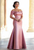 Load image into Gallery viewer, Plus Size Pink Mermaid Satin Off the Shoulder Long Mother of the Bride Dress