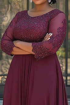 Plus Size Burgundy A Line Chiffon Long Mother of the Bride Dress