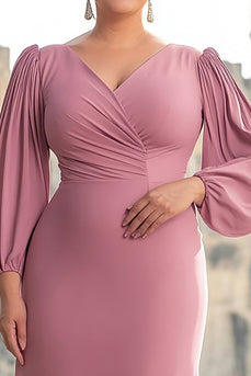 Plus Size Pink Sheath Chiffon Long Mother of the Bride Dress