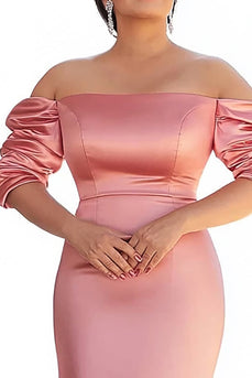 Plus Size Pink Mermaid Satin Off the Shoulder Long Mother of the Bride Dress