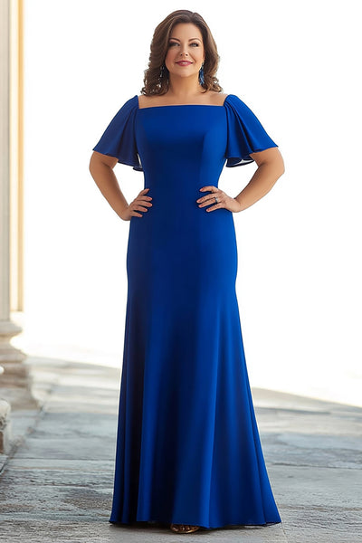 Plus Size Royal Blue Sheath Chiffon Long Mother of the Bride Dress