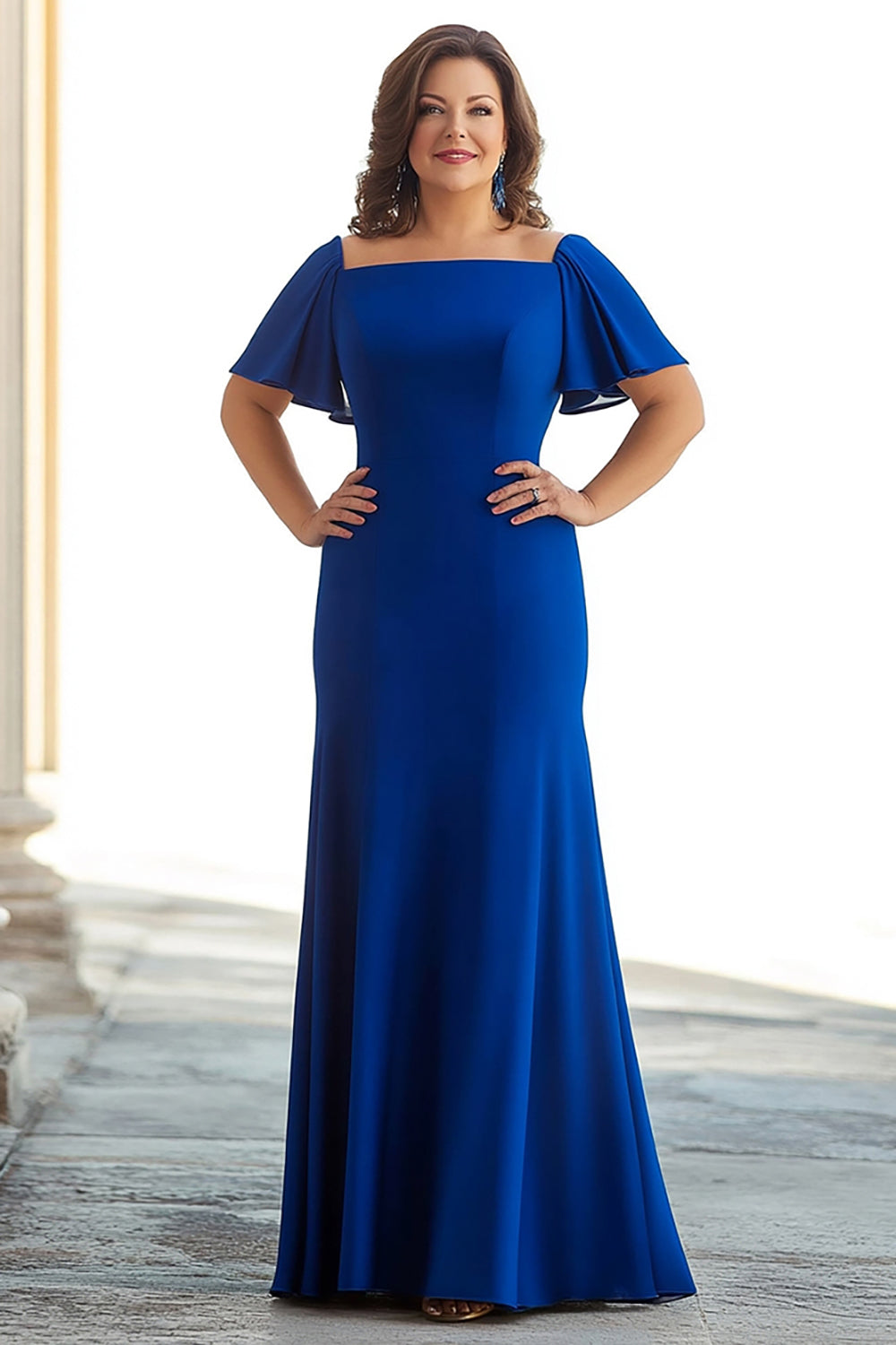 Plus Size Royal Blue Sheath Chiffon Long Mother of the Bride Dress