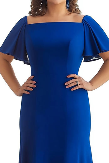 Plus Size Royal Blue Sheath Chiffon Long Mother of the Bride Dress