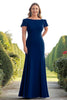 Load image into Gallery viewer, Plus Size Navy Sheath Satin Boat Neck Long Mother of the Bride Dress