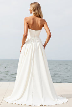 Ivory Sweetheart Sweep Train Boho Wedding Dress with Slit