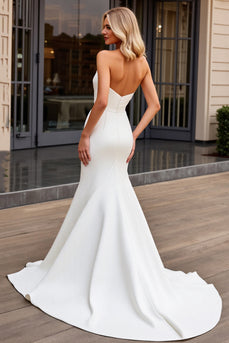 Ivory Satin Strapless Sweep Train Mermaid Wedding Dress