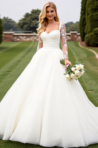 Ivory Organza Ball Gown Sweetheart Sweep Train Wedding Dress