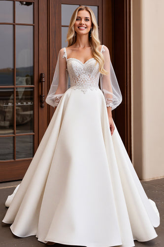 Ivory Sweetheart Long Sleeves Wedding Dress with Lace