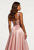 Load image into Gallery viewer, Corset Dusty Rose A Line Satin V-Neck Long Prom Dress with Slit