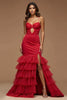 Load image into Gallery viewer, Dark Red Mermaid Keyhole Tulle Long Prom Dress with Slit