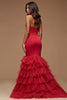 Load image into Gallery viewer, Dark Red Mermaid Keyhole Tulle Long Prom Dress with Slit