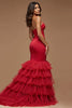 Load image into Gallery viewer, Dark Red Mermaid Keyhole Tulle Long Prom Dress with Slit