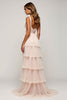 Load image into Gallery viewer, Candy Pink A Line Tulle Tiered V-Neck Long Prom Dress with Slit