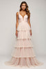 Load image into Gallery viewer, Candy Pink A Line Tulle Tiered V-Neck Long Prom Dress with Slit