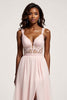 Load image into Gallery viewer, Corset Candy Pink A Line Chiffon Deep V-Neck Long Prom Dress with Slit